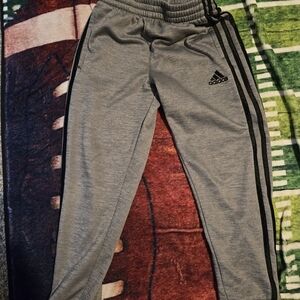 Adidas Kids Gray Joggers with Black Stripes